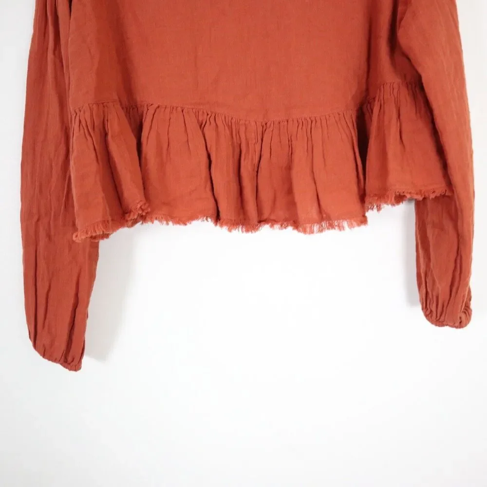 NWT Free People Size XS Lyra Tiered Bed Jacket Gauzey Rust Orange - Picture 10 of 11